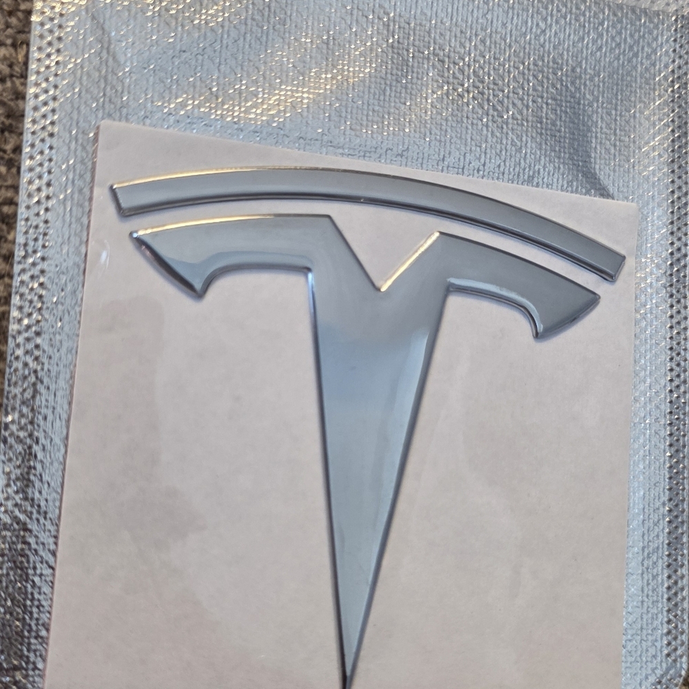 New Tesla Silver Badge Emblem Adhesive Back
